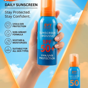 Evy Sunscreen Mousse SPF 50 — 100ML of all-day, sweat-proof, grease-free protection: